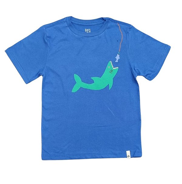 Camiseta Infantil Farm Ben To Azul com Estampa de Tubarão