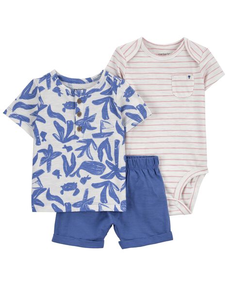 Conj Carter’s 3 Pçs Camiseta Azul Floral Body e Calça