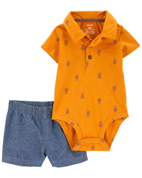 Conjunto Carter’s Infantil Menino Body Laranja Abacaxi + Calça