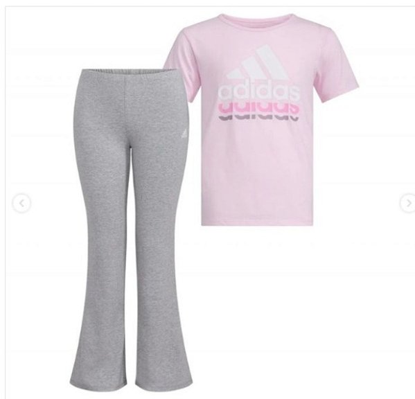 Roupa Infantil Menina Adidas Conj 2 Pçs Camiseta Rosa Legging Cinza