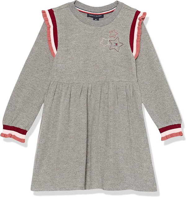 Vestido Infantil Tommy Hilfiger Cinza Fio com Estrelas – Menina