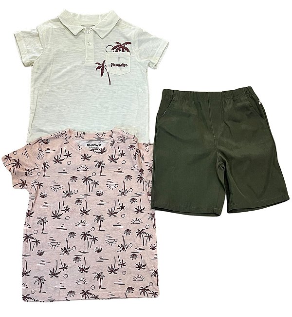 Conjunto Bearpaw 3 Peças Infantil com Bermuda Verde – Menino