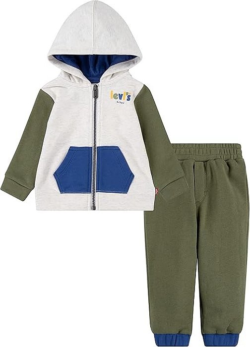 Conjunto Infantil Levi’s Moletom Bege Verde Azul – Menino