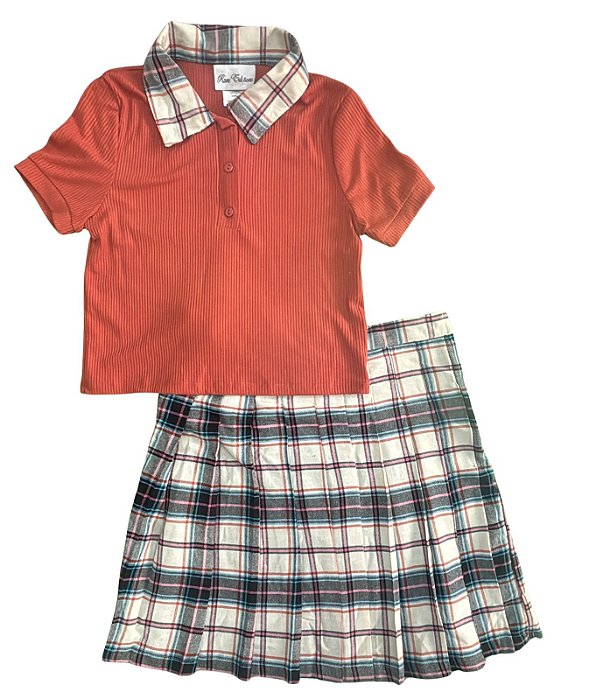 Conjunto Infantil Rare Editions Menina – 2 Peças com Saia Xadrez