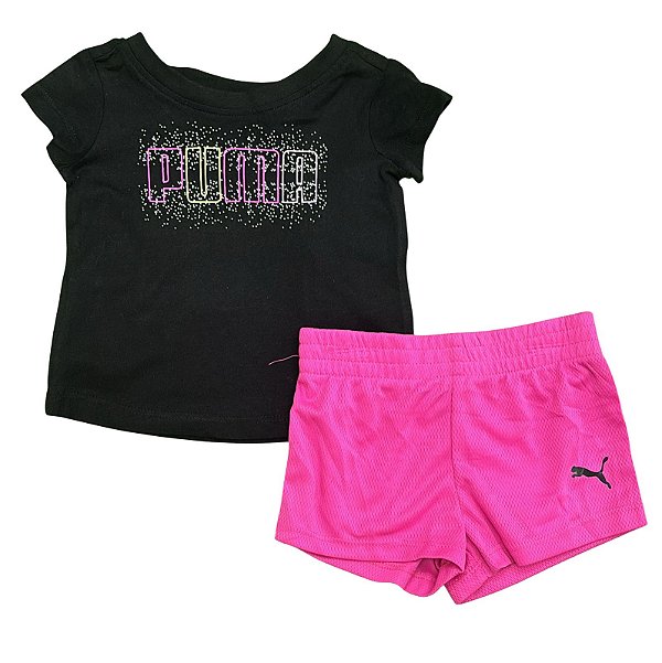 Conjunto Puma Infantil Menina – 2 Peças Camiseta Preta com Shorts
