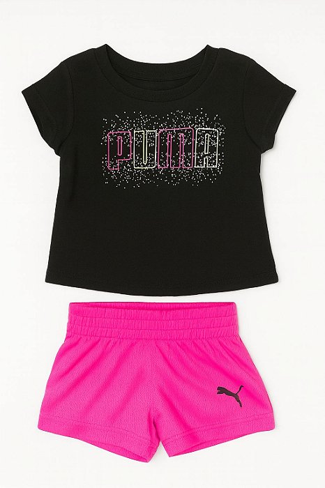 Conjunto Puma Infantil Menina – 2 Peças Camiseta Preta com Shorts