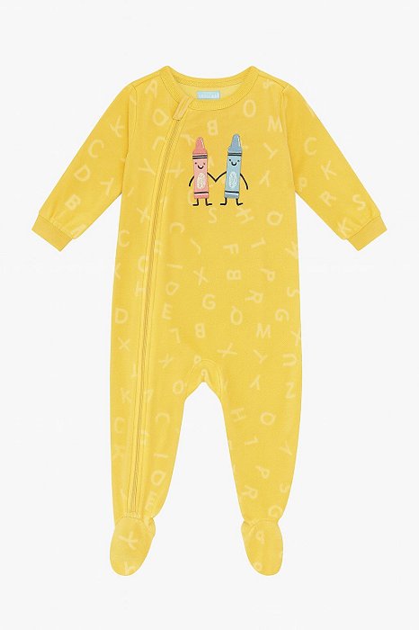 Macacão Fleece Infantil Pekkle Amarelo com Estampa de Lápis