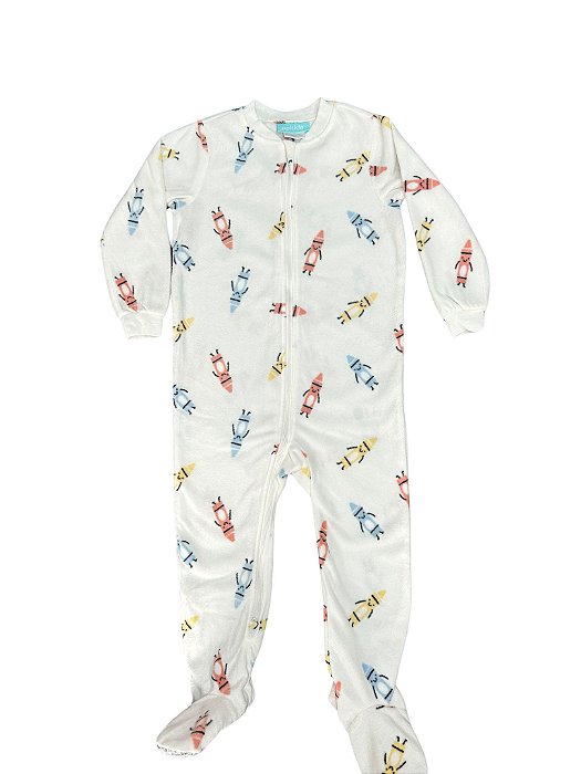 Macacão Fleece Infantil Pekkle Branco com Estampa de Lápis