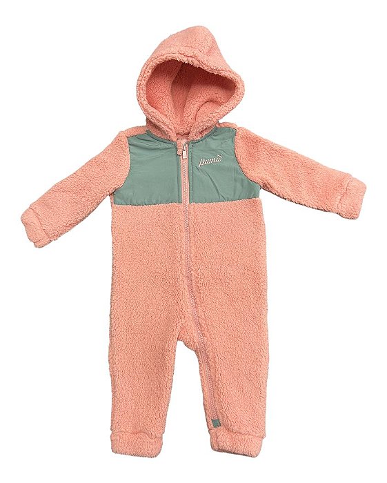 Macacão Sherpa Puma Infantil Menina – Salmão com Cinza Quentinho