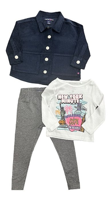 Conjunto Infantil Menina Limited Too 3 Pçs – Jaqueta Azul Veludo