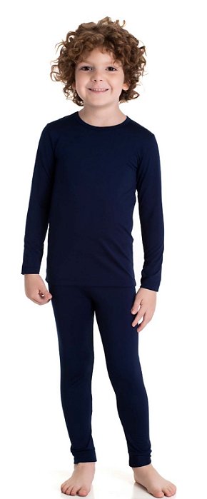 Conjunto Térmico Infantil Dadomile Segunda Pele Azul Marinho Gola Careca