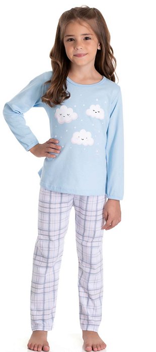 Pijama Infantil Menina Dadomile 2 Peças – Azul Nuvem Brilha no Escuro