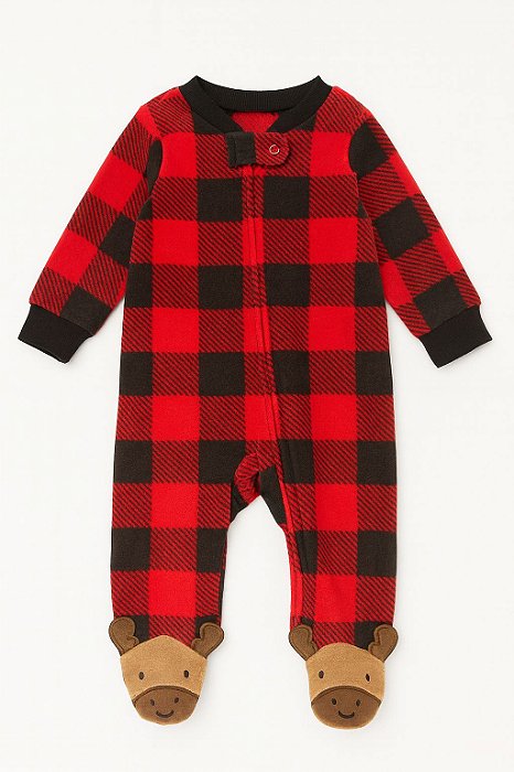 Macacão Fleece Infantil Carter’s Xadrez Vermelho Pé de Alce