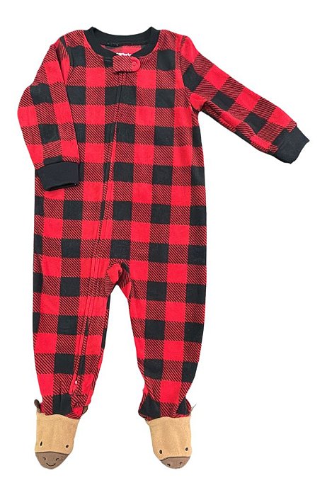 Macacão Fleece Infantil Carter’s Xadrez Vermelho Pé de Alce