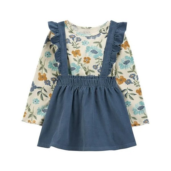 Roupa Infantil Menina Carters Salopete Veludo Azul Com Camiseta