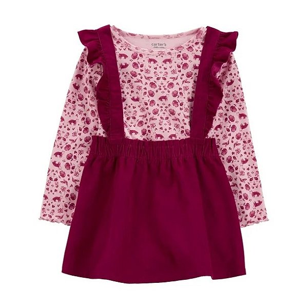 Salopete Infantil Menina Carter’s Veludo Bordô com Camiseta