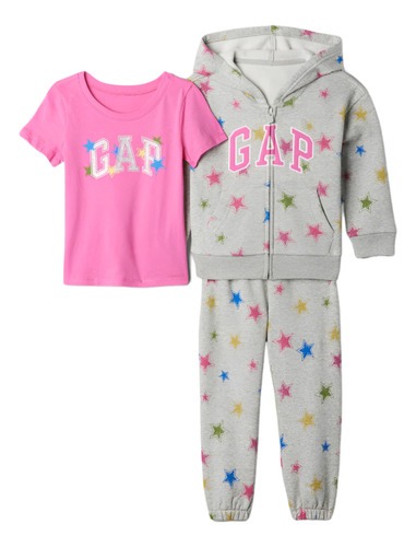 Conjunto Infantil Menina GAP – 3 Peças Jaqueta Cinza Estrelas