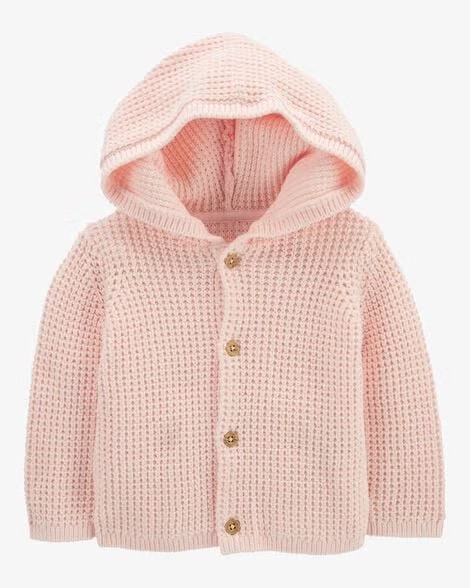 Cardigan Infantil Menina Carter’s Lã Rosa com Gorro