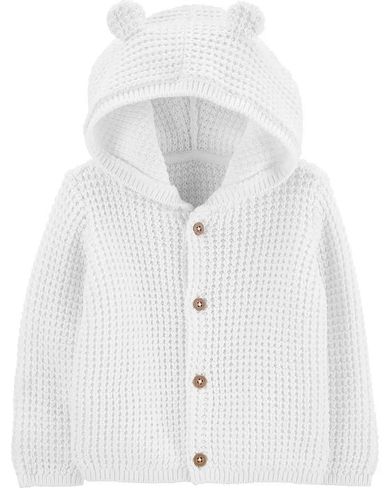 Cardigan Carter’s Lã Branco com Gorro Orelhinha Bebê