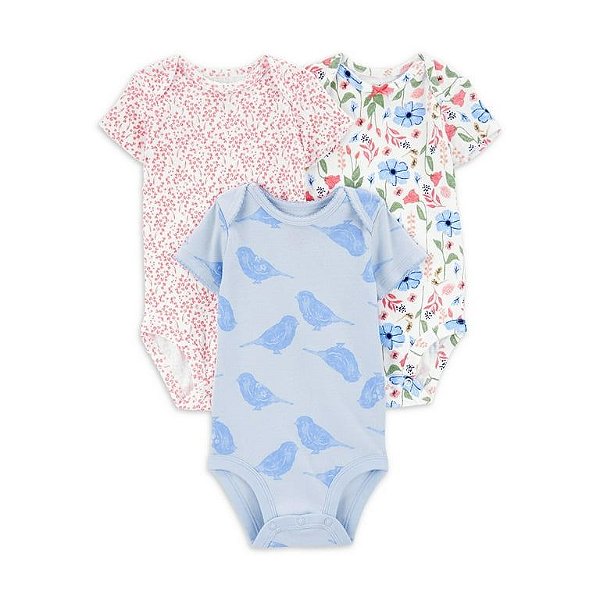 Kit 3 Bodys Infantil Menina Carter’s Flores e Pássaro Algodão