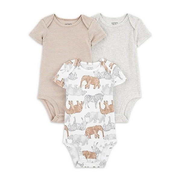 Kit 3 Bodys Carter’s Estampa Elefante – Bebê Menino