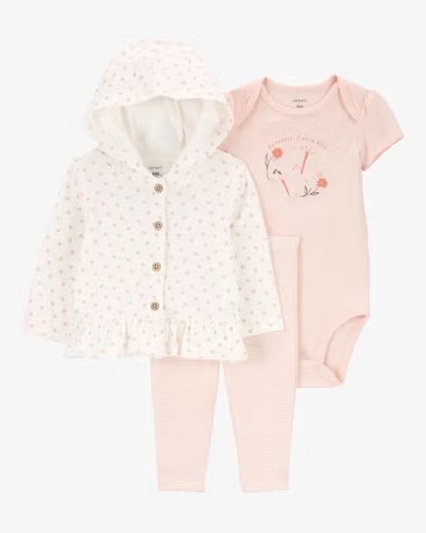 Conjunto Infantil Menina Carter’s 3 Peças Cardigan Flores Body Calça