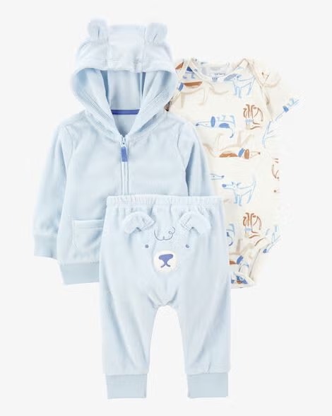 Conj Carter’s 3 Pçs Jaqueta Atoalhada e Body Cachorro Bebê