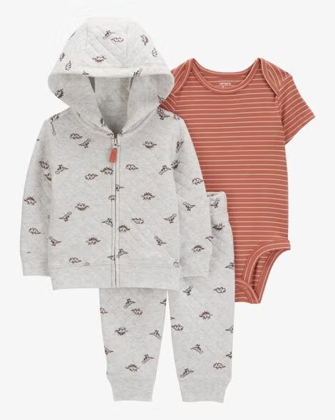 Conj Carter’s 3 Pçs Dino Cinza Jaqueta e Calça Bebê Menino