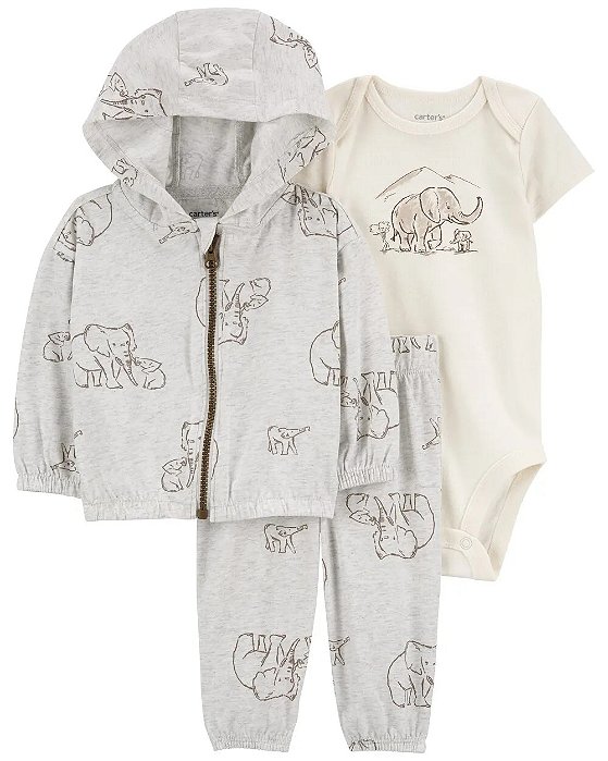 Conj Carter’s 3 Pçs Jaqueta Cinza Elefante - Bebê Menino