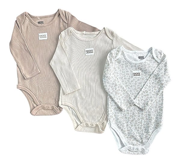 Kit 3 Bodys Manga Longa Infantil Menina DKNY – Estampa Leopardo