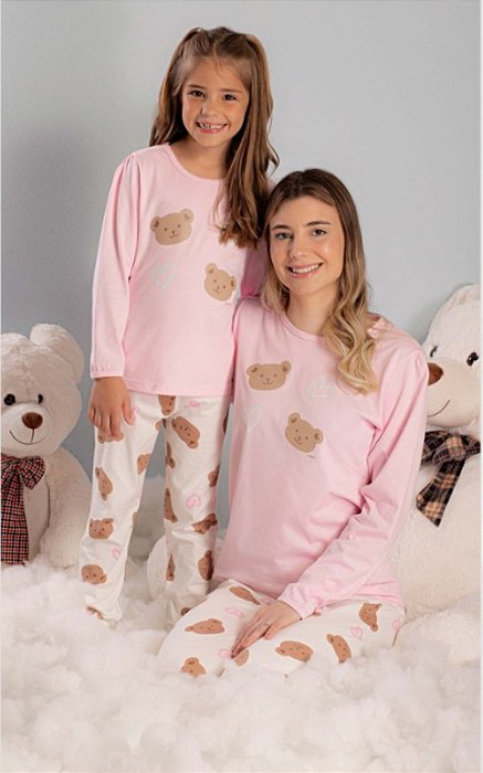 Pijama Adulto Feminino 2 Pçs Rosa Urso@