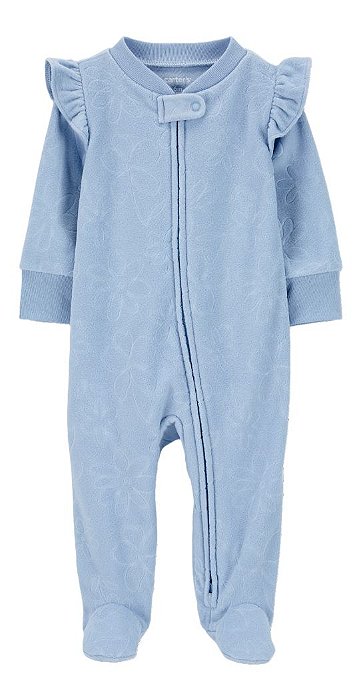 Roupa Infantil Menina Carters Macacão Fleece Azul Flor Babado