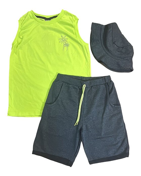 Roupa Infantil Menino Marca Nacional Conj 3 Pçs Regata Neon