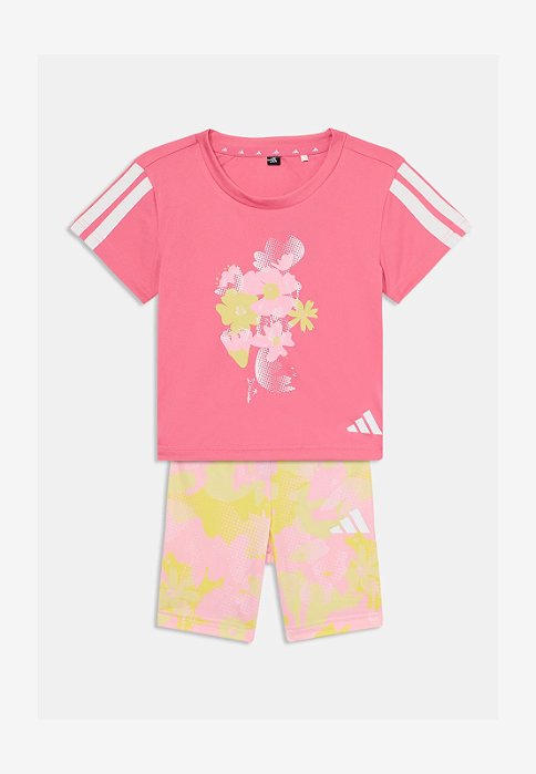 Conjunto Infantil Menina Adidas Camiseta Pink Flores e Shorts