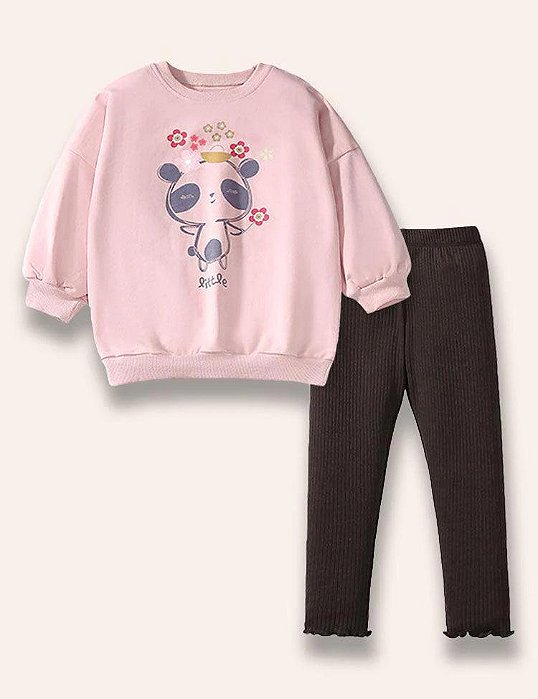 Conjunto Infantil Little Moletom Rosa Panda – Menina