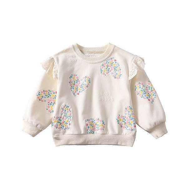 Moletom Infantil Menina Little – Bege com Estampa de Corações