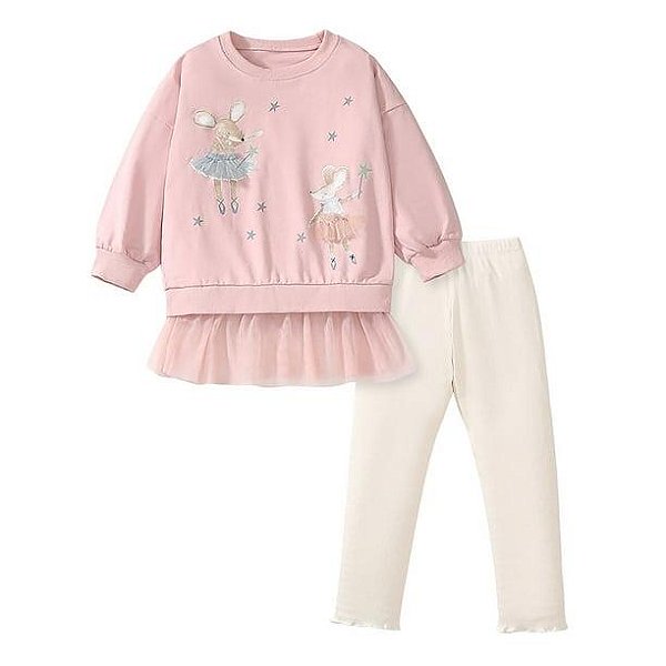 Conjunto Infantil Menina Little – Moletom Rosa Bailarina 2 Peças
