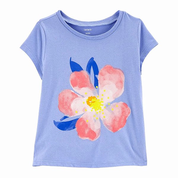 Camiseta Infantil Menina Carter’s Azul Flor Manga Curta