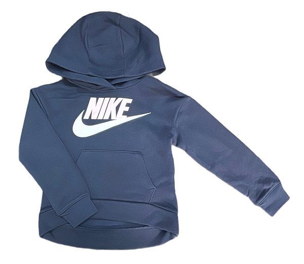 Moletom Infantil Nike Menina – Azul Marinho com Logo Rosa