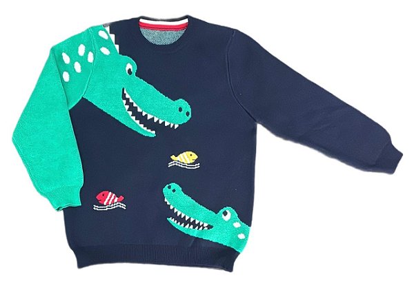 Blusa Infantil Little Lã Azul Marinho Jacaré – Menino