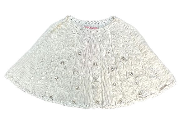 Poncho Infantil Menina – Bege em Lã com Bordados Delicados
