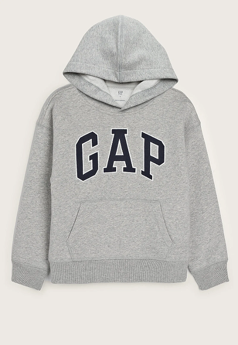 Blusa Moletom Infantil GAP Cinza Logo Azul Marinho com Capuz