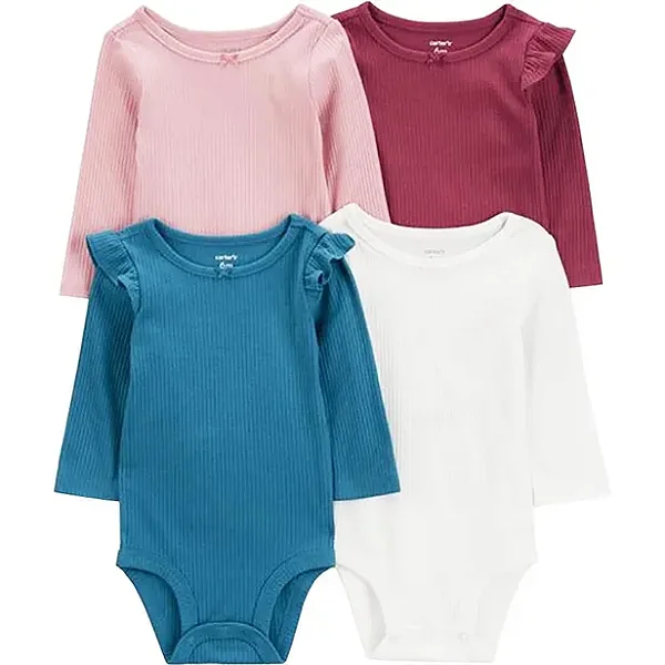 Kit 4 Bodys Manga Longa Infantil Menina Carter’s Bordô Azul Canelado