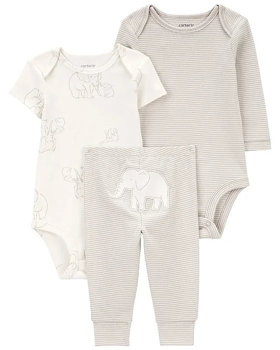 Conjunto 3 Peças Carter’s Body Bege Listras Elefante