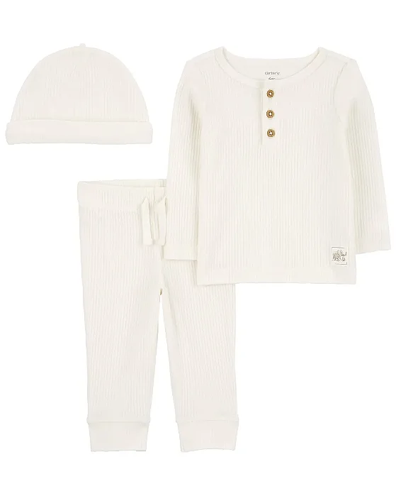 Conjunto 3 Peças Carter’s Canelado Off White com Touca