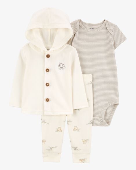 Conjunto 3 Peças Carter’s Cardigan Bege Elefante com Body