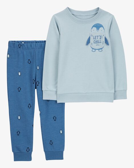 Conj Carter’s 2 Pçs Moletinho Azul com Estampa de Pinguim