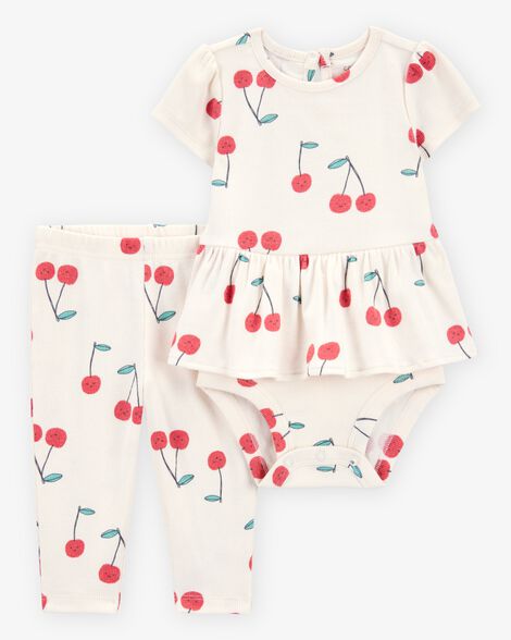 Conjunto Infantil Menina Carter’s Body e Vestido Bege Cereja