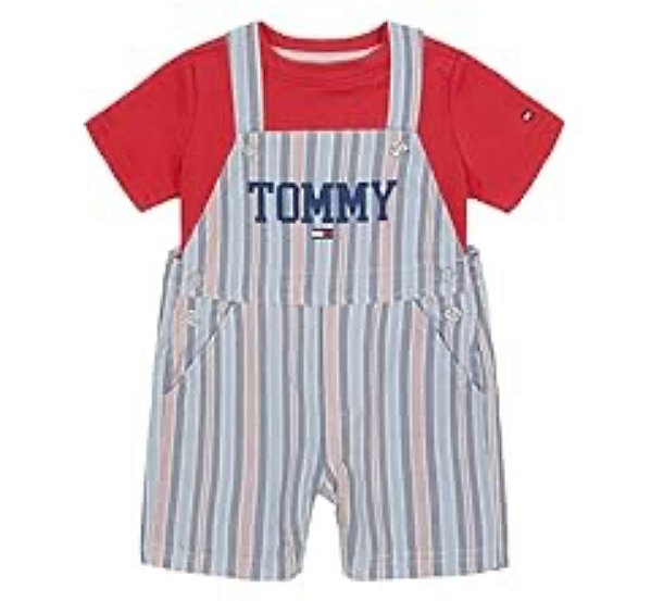 Jardineira Infantil Tommy Listrada com Camiseta – Menino