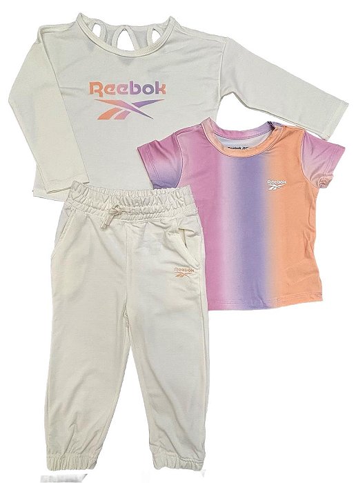Conjunto Reebok Infantil Menina 3 Peças – Calça e Camiseta Off White